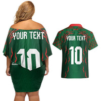 Custom Bangladesh Football Couples Matching Off Shoulder Short Dress and Hawaiian Shirt Bengal Tigers Green-Red Warriors