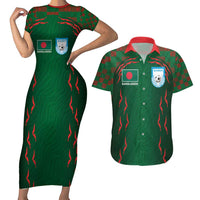 Custom Bangladesh Football Couples Matching Short Sleeve Bodycon Dress and Hawaiian Shirt Bengal Tigers Green-Red Warriors
