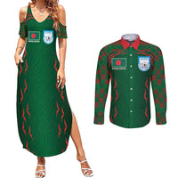 Custom Bangladesh Football Couples Matching Summer Maxi Dress and Long Sleeve Button Shirt Bengal Tigers Green-Red Warriors