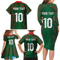Custom Bangladesh Football Family Matching Long Sleeve Bodycon Dress and Hawaiian Shirt Bengal Tigers Green-Red Warriors