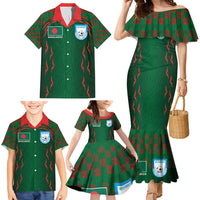 Custom Bangladesh Football Family Matching Mermaid Dress and Hawaiian Shirt Bengal Tigers Green-Red Warriors