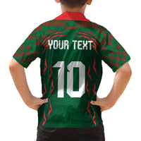 Custom Bangladesh Football Family Matching Off The Shoulder Long Sleeve Dress and Hawaiian Shirt Bengal Tigers Green-Red Warriors