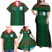 Custom Bangladesh Football Family Matching Off Shoulder Maxi Dress and Hawaiian Shirt Bengal Tigers Green-Red Warriors