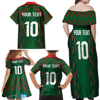 Custom Bangladesh Football Family Matching Off Shoulder Maxi Dress and Hawaiian Shirt Bengal Tigers Green-Red Warriors