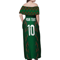 Custom Bangladesh Football Family Matching Off Shoulder Maxi Dress and Hawaiian Shirt Bengal Tigers Green-Red Warriors