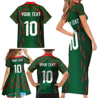Custom Bangladesh Football Family Matching Short Sleeve Bodycon Dress and Hawaiian Shirt Bengal Tigers Green-Red Warriors