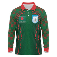 Custom Bangladesh Football Long Sleeve Polo Shirt Bengal Tigers Green-Red Warriors