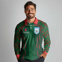 Custom Bangladesh Football Long Sleeve Polo Shirt Bengal Tigers Green-Red Warriors