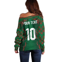 Custom Bangladesh Football Off Shoulder Sweater Bengal Tigers Green-Red Warriors