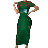 Custom Bangladesh Football Short Sleeve Bodycon Dress Bengal Tigers Green-Red Warriors