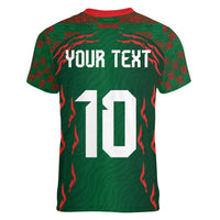 Custom Bangladesh Football Women V-Neck T-Shirt Bengal Tigers Green-Red Warriors