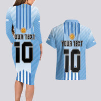 Custom Argentina Football Couples Matching Long Sleeve Bodycon Dress and Hawaiian Shirt The Trophy Vamos La Albiceleste - Wonder Print Shop