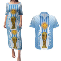Custom Argentina Football Couples Matching Puletasi and Hawaiian Shirt The Trophy Vamos La Albiceleste - Wonder Print Shop