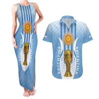 Custom Argentina Football Couples Matching Tank Maxi Dress and Hawaiian Shirt The Trophy Vamos La Albiceleste - Wonder Print Shop