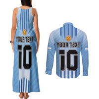 Custom Argentina Football Couples Matching Tank Maxi Dress and Long Sleeve Button Shirt The Trophy Vamos La Albiceleste - Wonder Print Shop