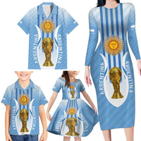 Custom Argentina Football Family Matching Long Sleeve Bodycon Dress and Hawaiian Shirt The Trophy Vamos La Albiceleste - Wonder Print Shop