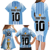 Custom Argentina Football Family Matching Long Sleeve Bodycon Dress and Hawaiian Shirt The Trophy Vamos La Albiceleste - Wonder Print Shop