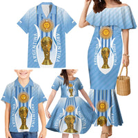Custom Argentina Football Family Matching Mermaid Dress and Hawaiian Shirt The Trophy Vamos La Albiceleste - Wonder Print Shop