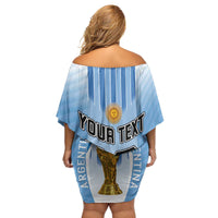 Custom Argentina Football Family Matching Off Shoulder Short Dress and Hawaiian Shirt The Trophy Vamos La Albiceleste - Wonder Print Shop