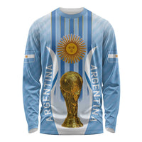 Custom Argentina Football Long Sleeve Shirt The Trophy Vamos La Albiceleste - Wonder Print Shop