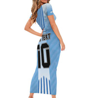 Custom Argentina Football Short Sleeve Bodycon Dress The Trophy Vamos La Albiceleste - Wonder Print Shop