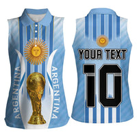 Custom Argentina Football Women Sleeveless Polo Shirt The Trophy Vamos La Albiceleste - Wonder Print Shop