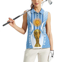 Custom Argentina Football Women Sleeveless Polo Shirt The Trophy Vamos La Albiceleste - Wonder Print Shop