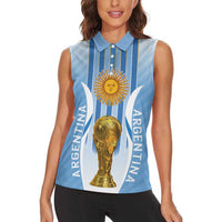 Custom Argentina Football Women Sleeveless Polo Shirt The Trophy Vamos La Albiceleste - Wonder Print Shop