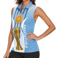 Custom Argentina Football Women Sleeveless Polo Shirt The Trophy Vamos La Albiceleste - Wonder Print Shop