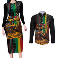 Afro-Caribbean Couples Matching Long Sleeve Bodycon Dress and Long Sleeve Button Shirt African and Reggae Art Music - Wonder Print Shop