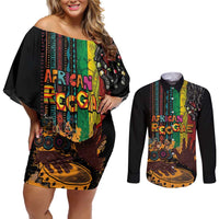 Afro-Caribbean Couples Matching Off Shoulder Short Dress and Long Sleeve Button Shirt African and Reggae Art Music - Wonder Print Shop