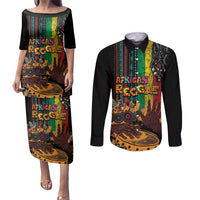 Afro-Caribbean Couples Matching Puletasi and Long Sleeve Button Shirt African and Reggae Art Music - Wonder Print Shop