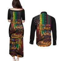 Afro-Caribbean Couples Matching Puletasi and Long Sleeve Button Shirt African and Reggae Art Music - Wonder Print Shop