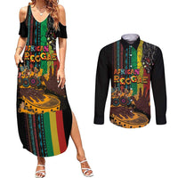 Afro-Caribbean Couples Matching Summer Maxi Dress and Long Sleeve Button Shirt African and Reggae Art Music - Wonder Print Shop