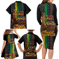 Afro-Caribbean Family Matching Long Sleeve Bodycon Dress and Hawaiian Shirt African and Reggae Art Music - Wonder Print Shop