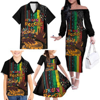 Afro-Caribbean Family Matching Off The Shoulder Long Sleeve Dress and Hawaiian Shirt African and Reggae Art Music - Wonder Print Shop