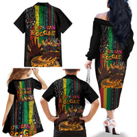 Afro-Caribbean Family Matching Off The Shoulder Long Sleeve Dress and Hawaiian Shirt African and Reggae Art Music - Wonder Print Shop