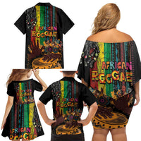 Afro-Caribbean Family Matching Off Shoulder Short Dress and Hawaiian Shirt African and Reggae Art Music - Wonder Print Shop