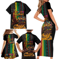 Afro-Caribbean Family Matching Short Sleeve Bodycon Dress and Hawaiian Shirt African and Reggae Art Music - Wonder Print Shop