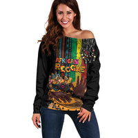 Afro-Caribbean Off Shoulder Sweater African and Reggae Art Music - Wonder Print Shop