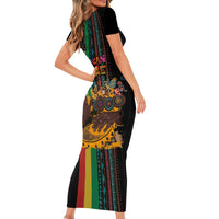 Afro-Caribbean Short Sleeve Bodycon Dress African and Reggae Art Music - Wonder Print Shop