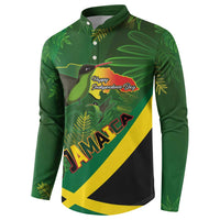 Jamaica Independence Day Button Sweatshirt Swallow-tail Hummingbird Tropical Plants and National Flag - Wonder Print Shop