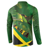 Jamaica Independence Day Button Sweatshirt Swallow-tail Hummingbird Tropical Plants and National Flag - Wonder Print Shop