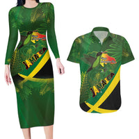 Jamaica Independence Day Couples Matching Long Sleeve Bodycon Dress and Hawaiian Shirt Swallow-tail Hummingbird Tropical Plants and National Flag - Wonder Print Shop