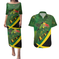 Jamaica Independence Day Couples Matching Puletasi and Hawaiian Shirt Swallow-tail Hummingbird Tropical Plants and National Flag - Wonder Print Shop
