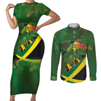 Jamaica Independence Day Couples Matching Short Sleeve Bodycon Dress and Long Sleeve Button Shirt Swallow-tail Hummingbird Tropical Plants and National Flag - Wonder Print Shop