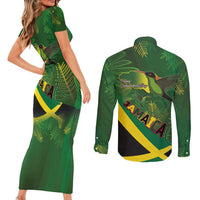 Jamaica Independence Day Couples Matching Short Sleeve Bodycon Dress and Long Sleeve Button Shirt Swallow-tail Hummingbird Tropical Plants and National Flag - Wonder Print Shop