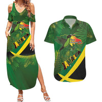 Jamaica Independence Day Couples Matching Summer Maxi Dress and Hawaiian Shirt Swallow-tail Hummingbird Tropical Plants and National Flag - Wonder Print Shop