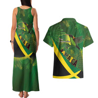Jamaica Independence Day Couples Matching Tank Maxi Dress and Hawaiian Shirt Swallow-tail Hummingbird Tropical Plants and National Flag - Wonder Print Shop