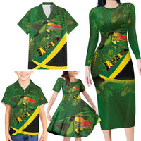 Jamaica Independence Day Family Matching Long Sleeve Bodycon Dress and Hawaiian Shirt Swallow-tail Hummingbird Tropical Plants and National Flag - Wonder Print Shop